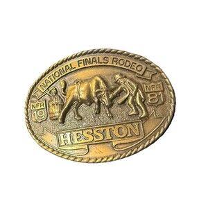 1981 Hesston NFR Rodeo Belt Buckle Bull Rider Western Cowboy Vintage